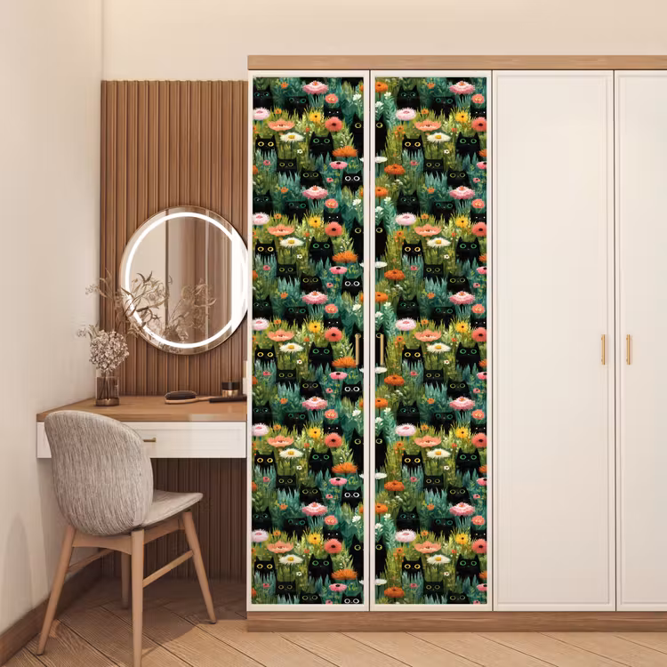 Deursticker - Katten - Bloemen - Kleurrijk — 5