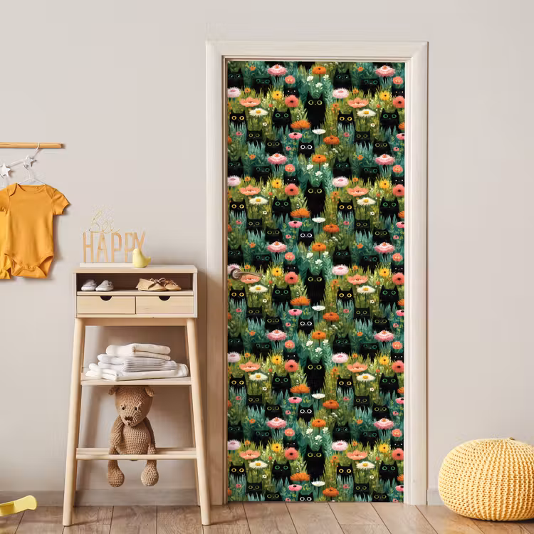 Deursticker - Katten - Bloemen - Kleurrijk — 6