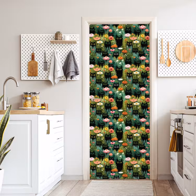 Deursticker - Katten - Bloemen - Kleurrijk — 7