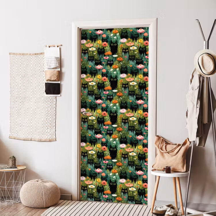 Deursticker - Katten - Bloemen - Kleurrijk — 8