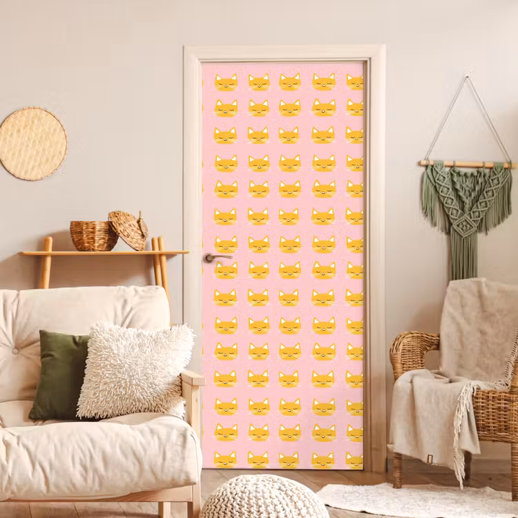 Deursticker - Katten - Patroon - Roze — 4