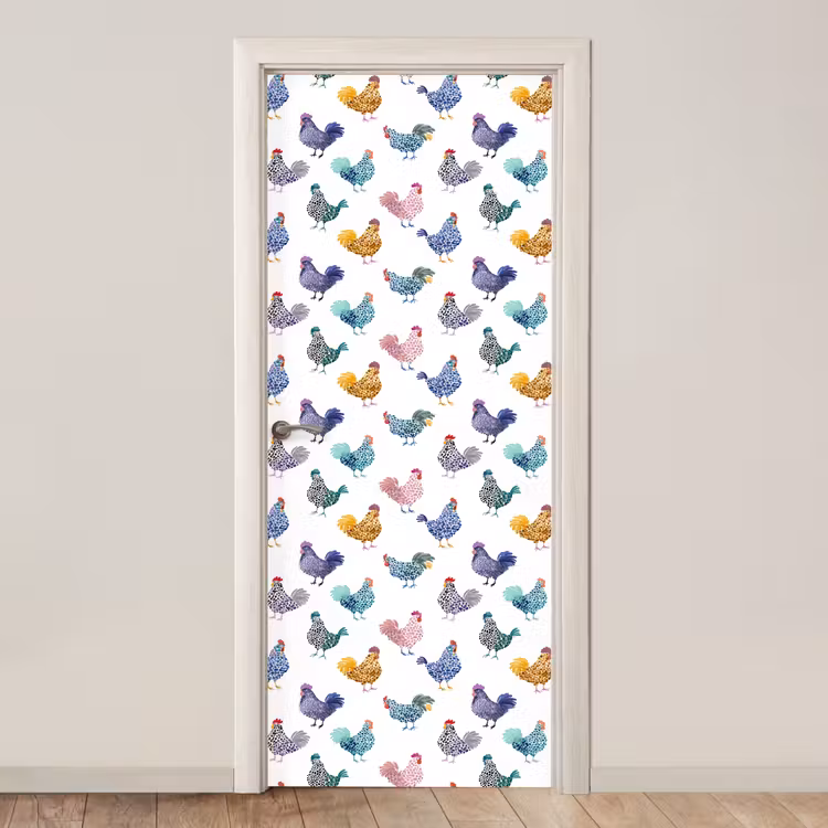 Deursticker - Kippen -Aquarel - Kleurrijk — 1