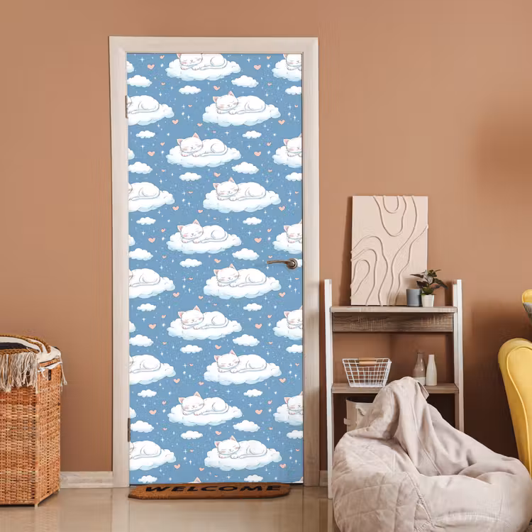 Deursticker - Kitten - Wolken - Blauw — 2