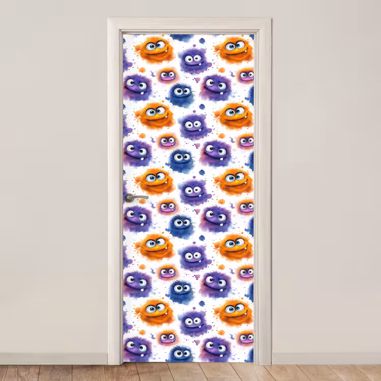 Deursticker - Monstertjes - Aquarel - Kleurrijk — 1