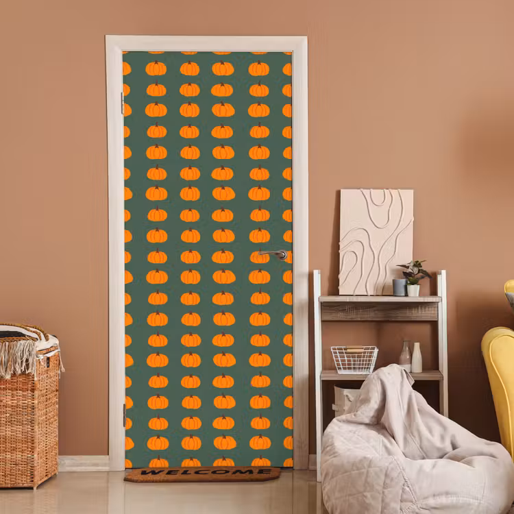Deursticker - Pompoen - Patroon - Oranje — 2