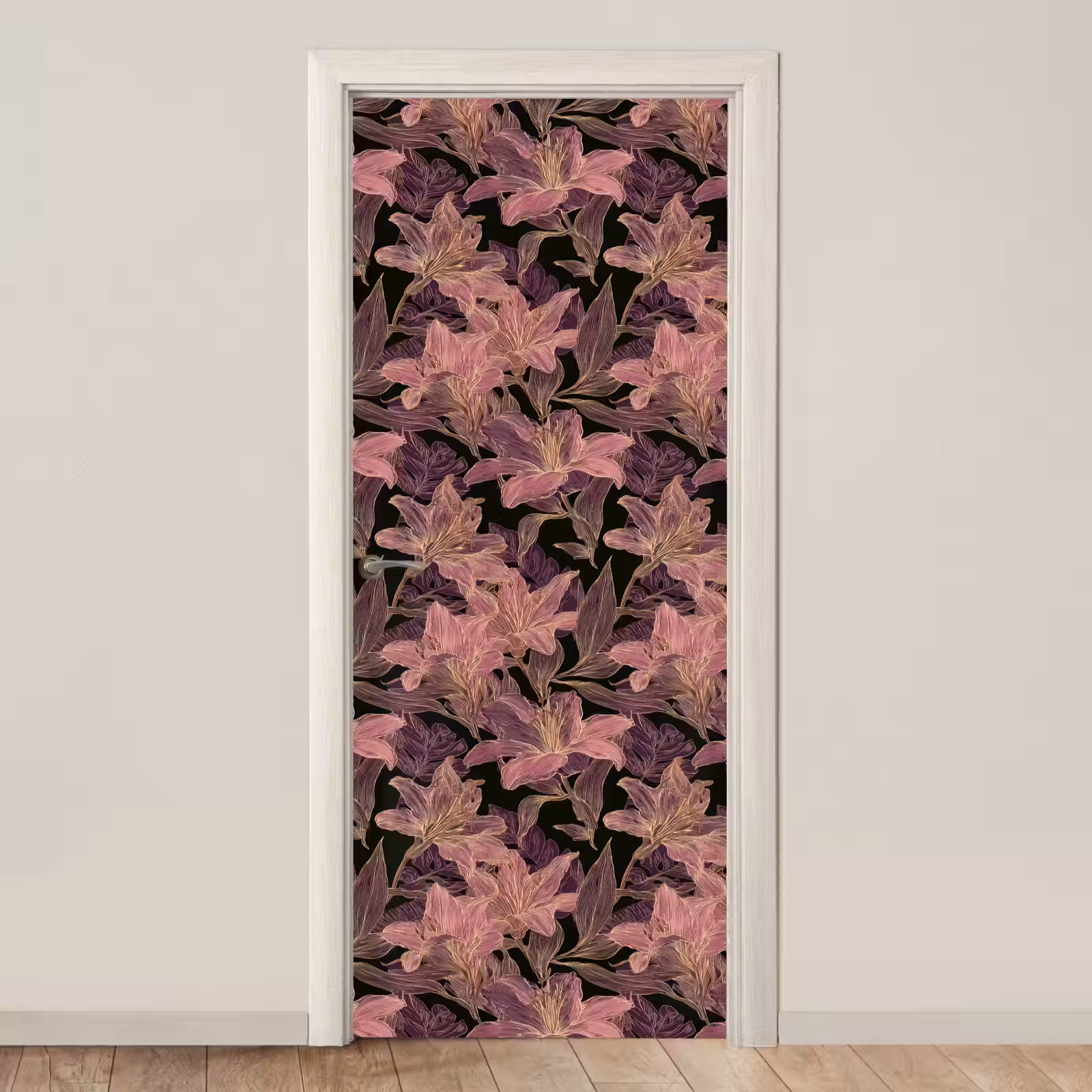 Deursticker - Lelies - Patroon - Paars - Goud — 1