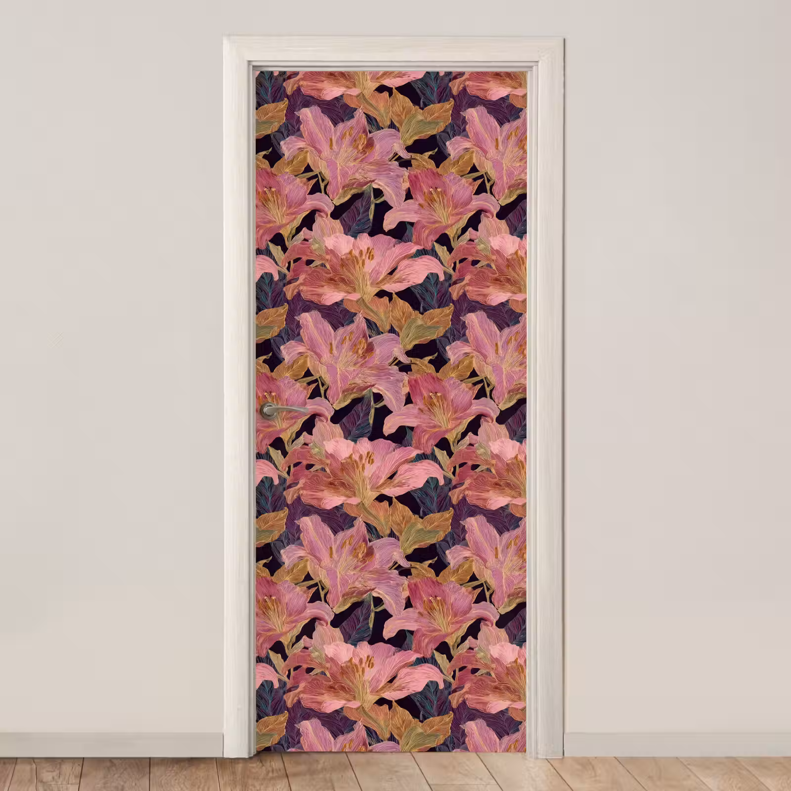 Deursticker - Lelies - Patroon - Roze - Goud — 1