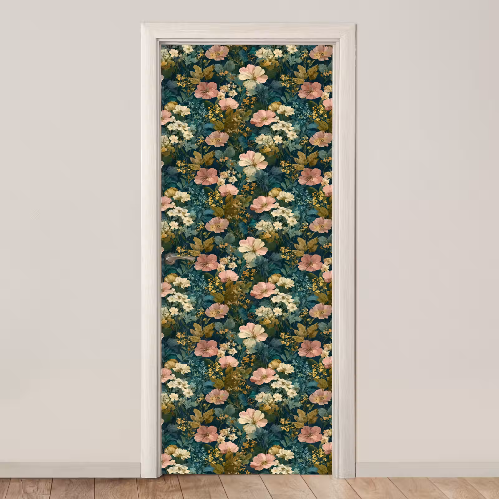 Deursticker - Wilde bloemen - Botanisch - Patroon - Roze - Romantisch — 1