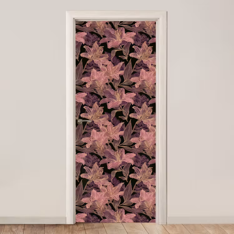 Deursticker - Lelies - Patroon - Paars - Goud — 1