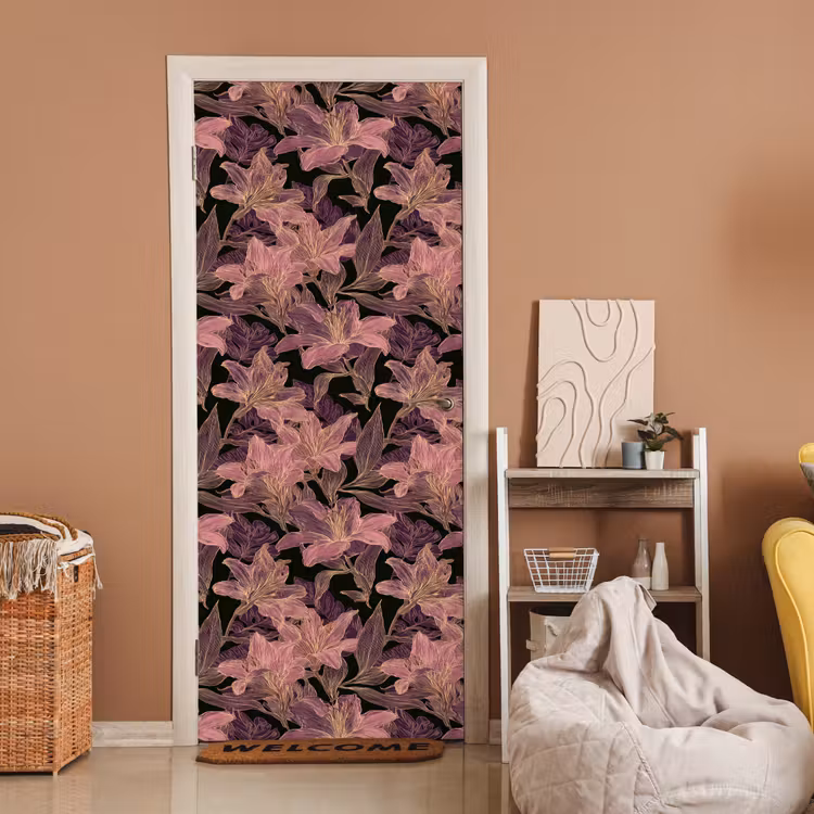 Deursticker - Lelies - Patroon - Paars - Goud — 2