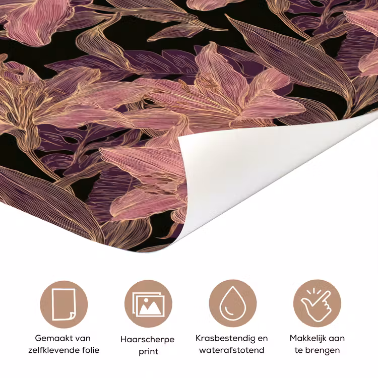 Deursticker - Lelies - Patroon - Paars - Goud — 3