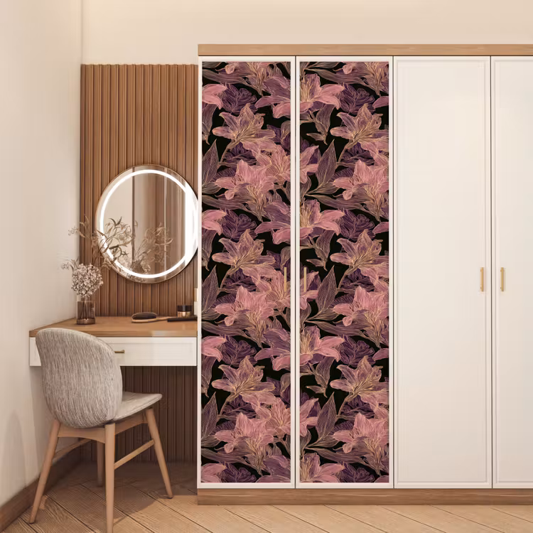 Deursticker - Lelies - Patroon - Paars - Goud — 5