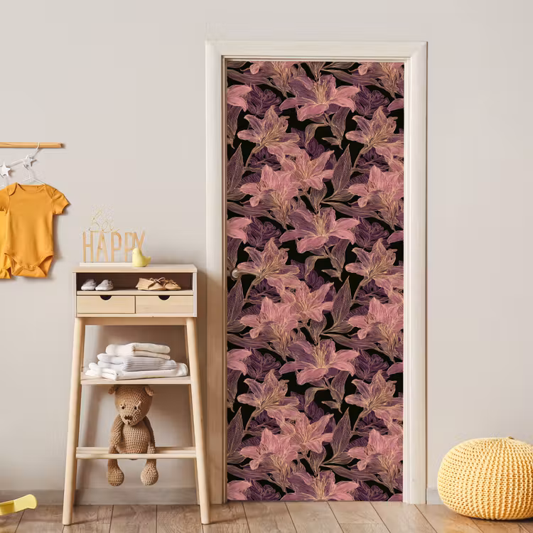 Deursticker - Lelies - Patroon - Paars - Goud — 6