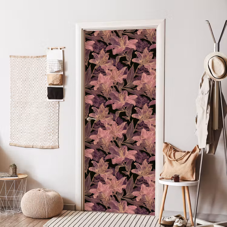 Deursticker - Lelies - Patroon - Paars - Goud — 8