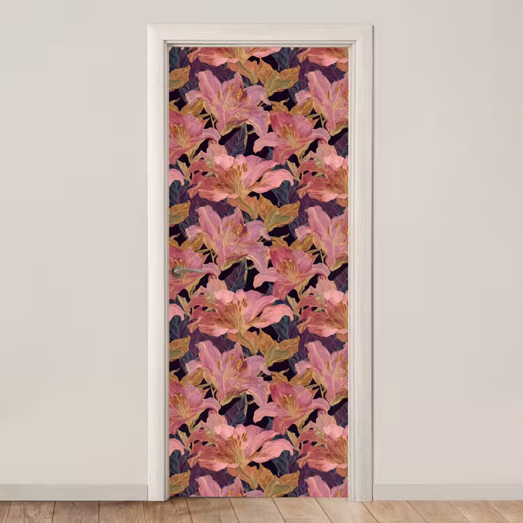 Deursticker - Lelies - Patroon - Roze - Goud — 1
