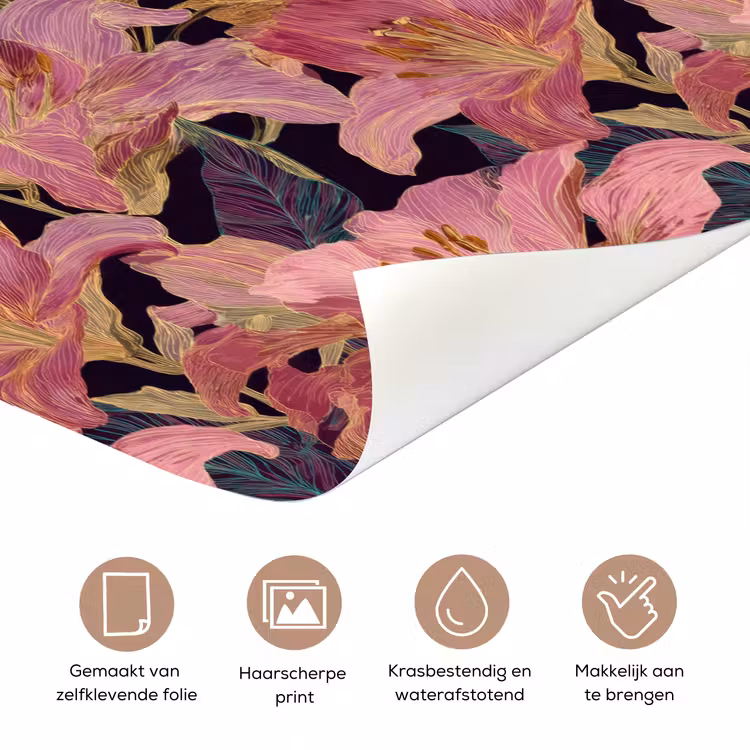 Deursticker - Lelies - Patroon - Roze - Goud — 3