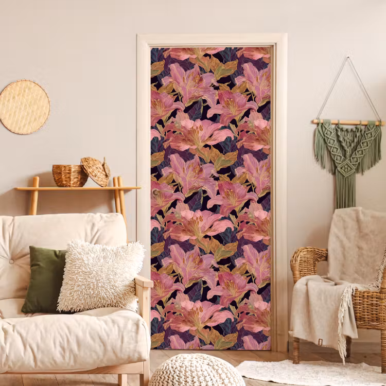 Deursticker - Lelies - Patroon - Roze - Goud — 4