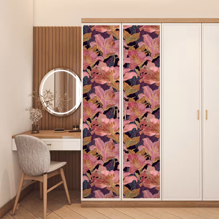 Deursticker - Lelies - Patroon - Roze - Goud — 5