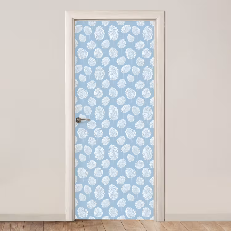 Deursticker - Palmbladeren - Naadloos - Patroon - Pastelblauw — 1