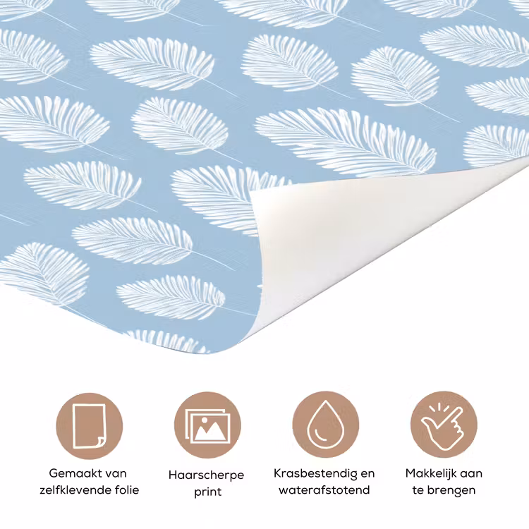 Deursticker - Palmbladeren - Naadloos - Patroon - Pastelblauw — 3