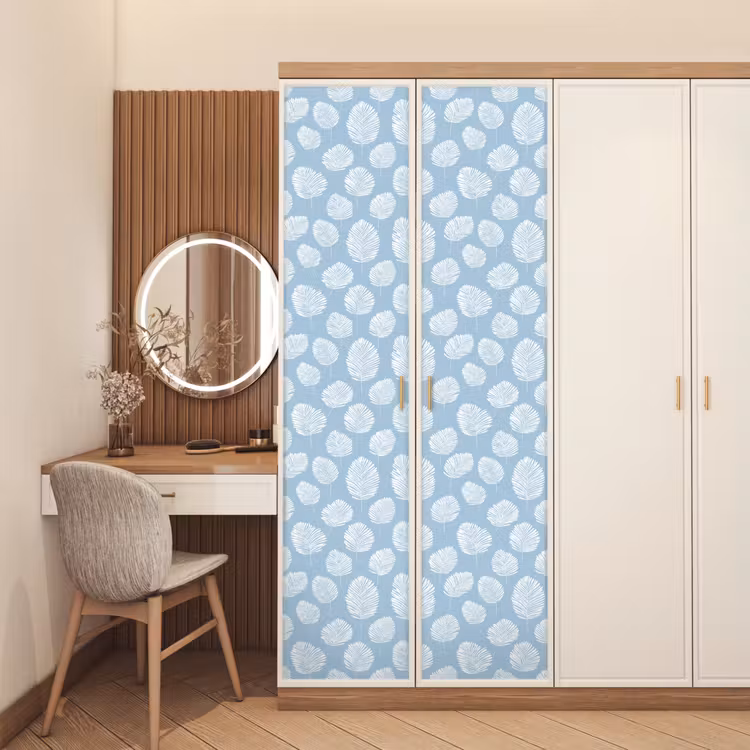 Deursticker - Palmbladeren - Naadloos - Patroon - Pastelblauw — 5
