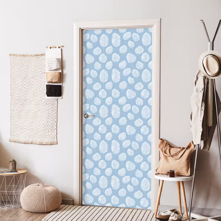 Deursticker - Palmbladeren - Naadloos - Patroon - Pastelblauw — 8