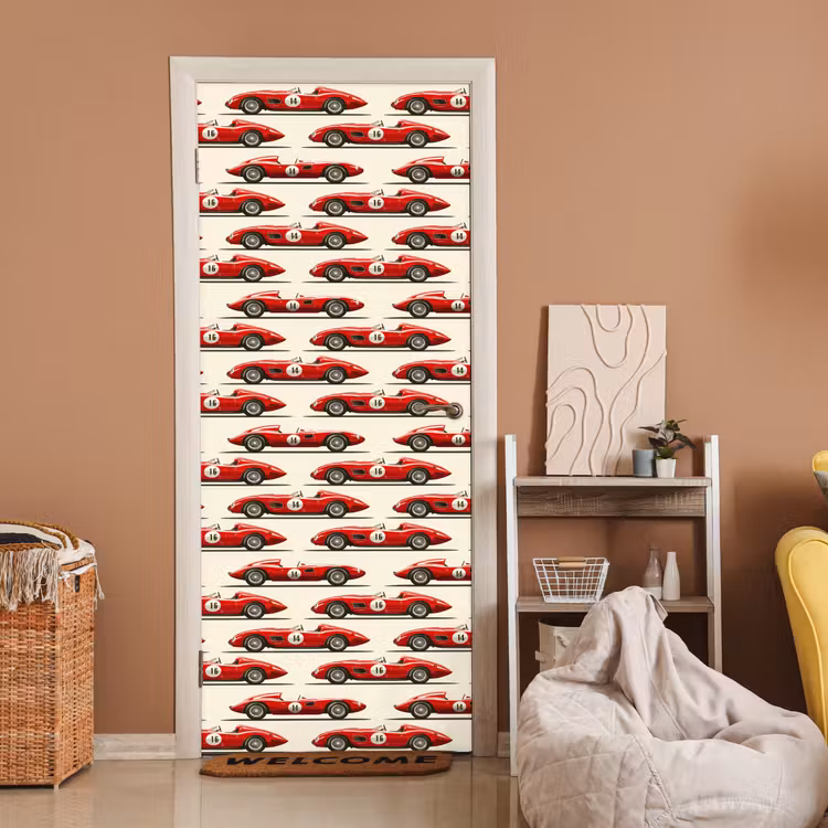 Deursticker - Raceauto - Retro - Rood — 2