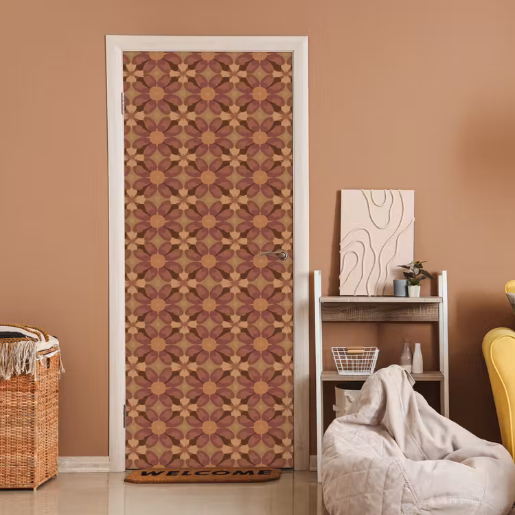 Deursticker - Retro - Bloemen - Bruin — 2