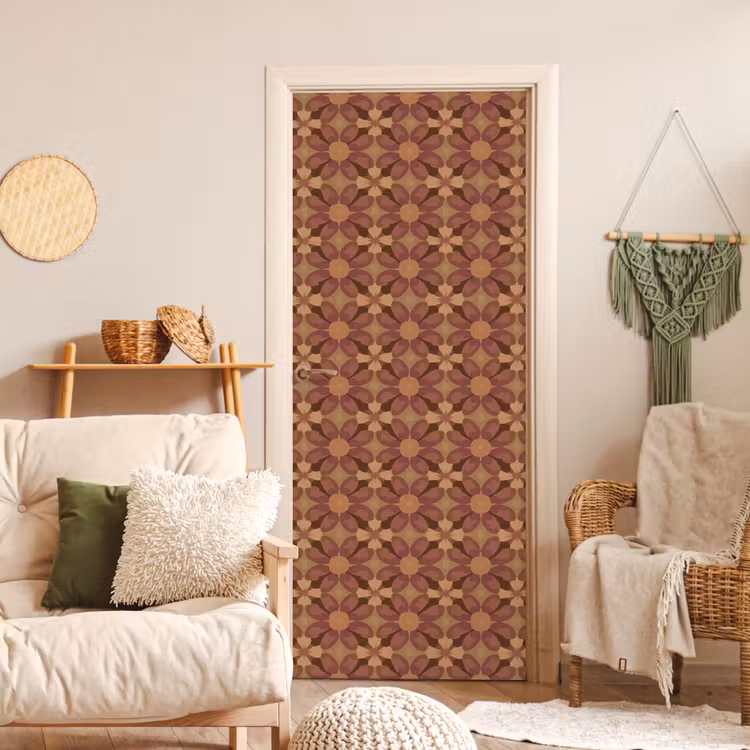 Deursticker - Retro - Bloemen - Bruin — 4