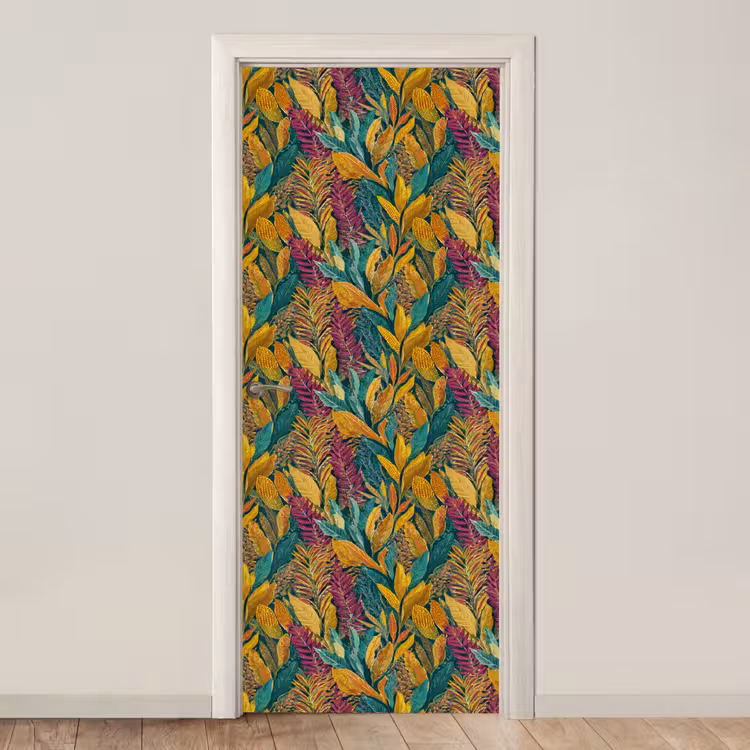Deursticker - Tropische - Botanisch - Patroon - Kleurrijk - Exotisch — 1