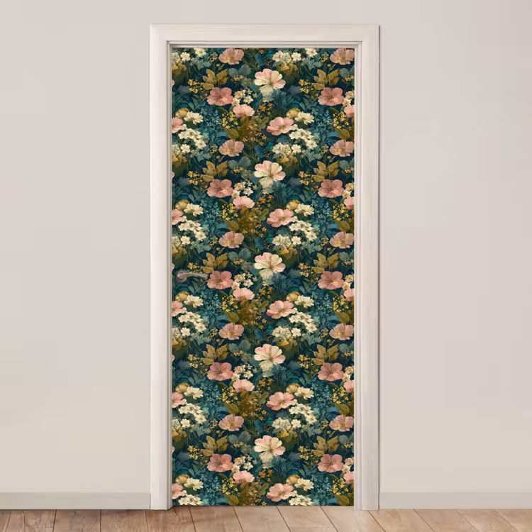 Deursticker - Wilde bloemen - Botanisch - Patroon - Roze - Romantisch — 1