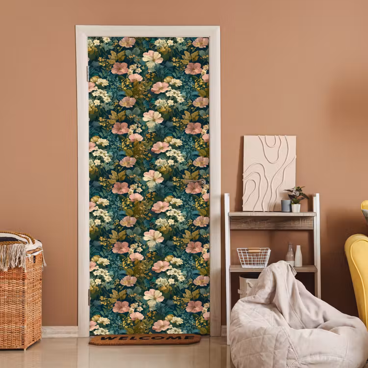Deursticker - Wilde bloemen - Botanisch - Patroon - Roze - Romantisch — 2