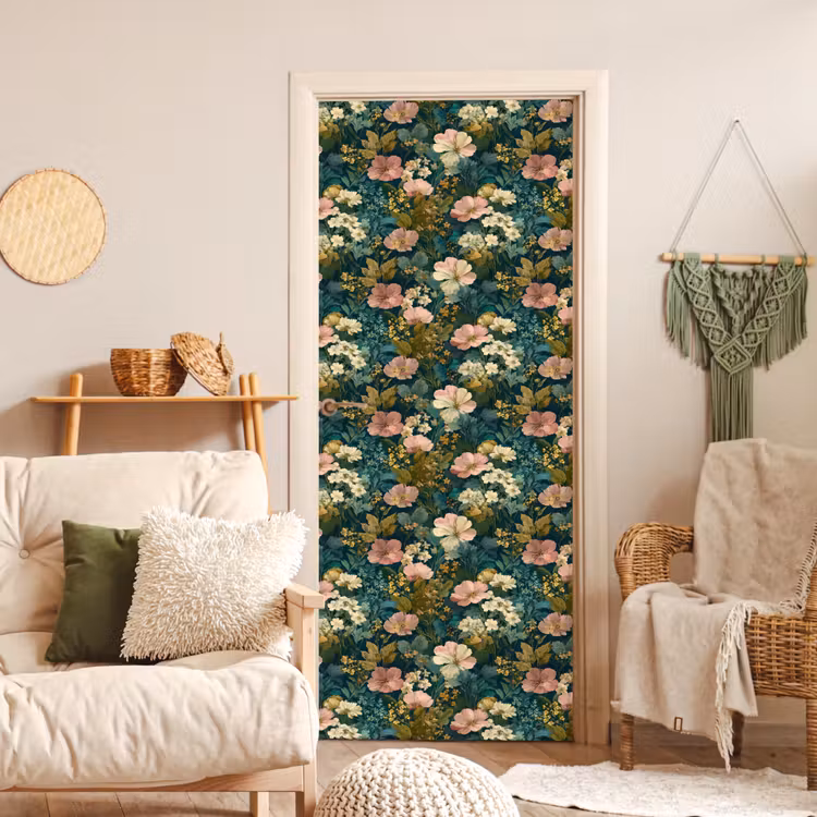 Deursticker - Wilde bloemen - Botanisch - Patroon - Roze - Romantisch — 4
