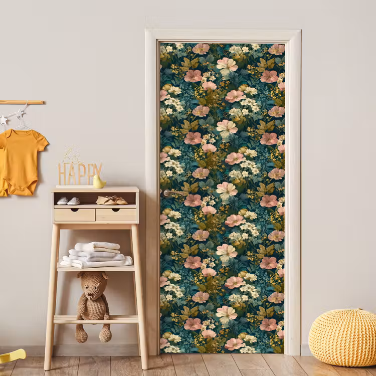 Deursticker - Wilde bloemen - Botanisch - Patroon - Roze - Romantisch — 6