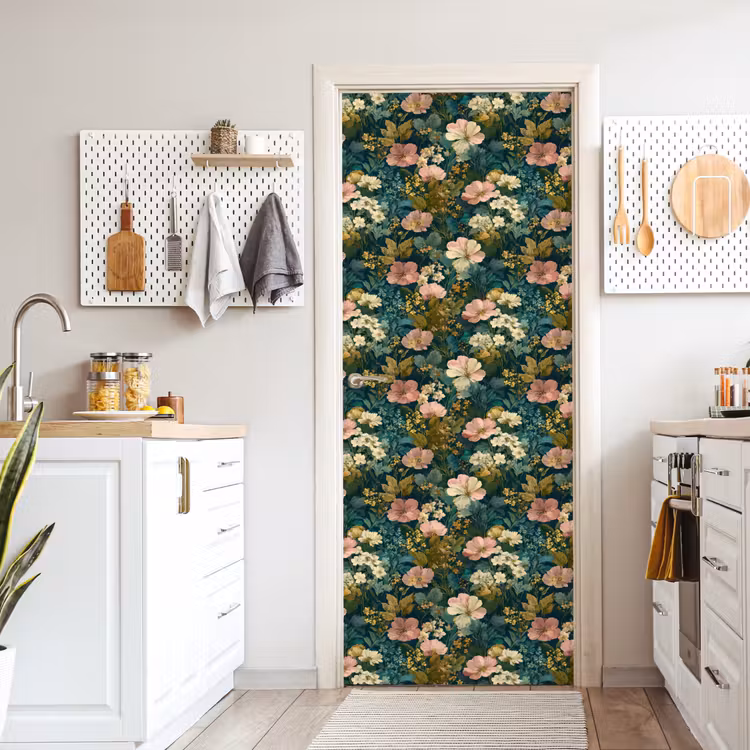 Deursticker - Wilde bloemen - Botanisch - Patroon - Roze - Romantisch — 7