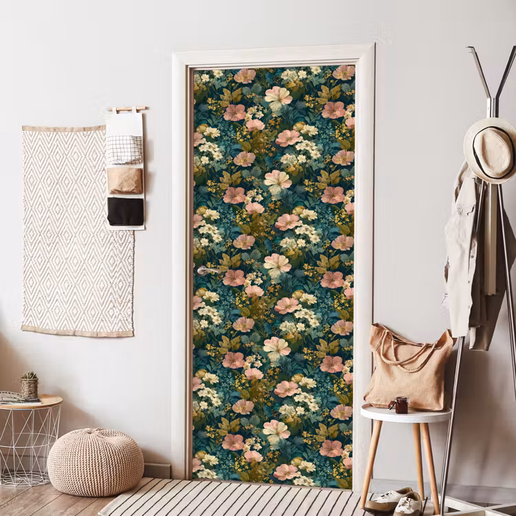 Deursticker - Wilde bloemen - Botanisch - Patroon - Roze - Romantisch — 8