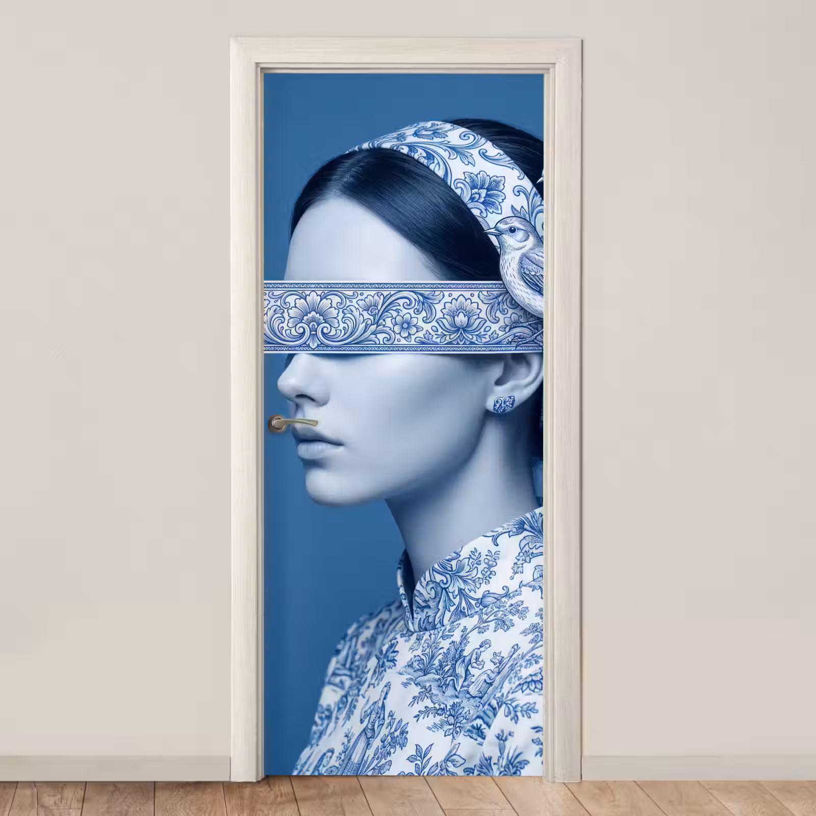 Deursticker - Portret - Klassiek - Wit - Blauw — 1