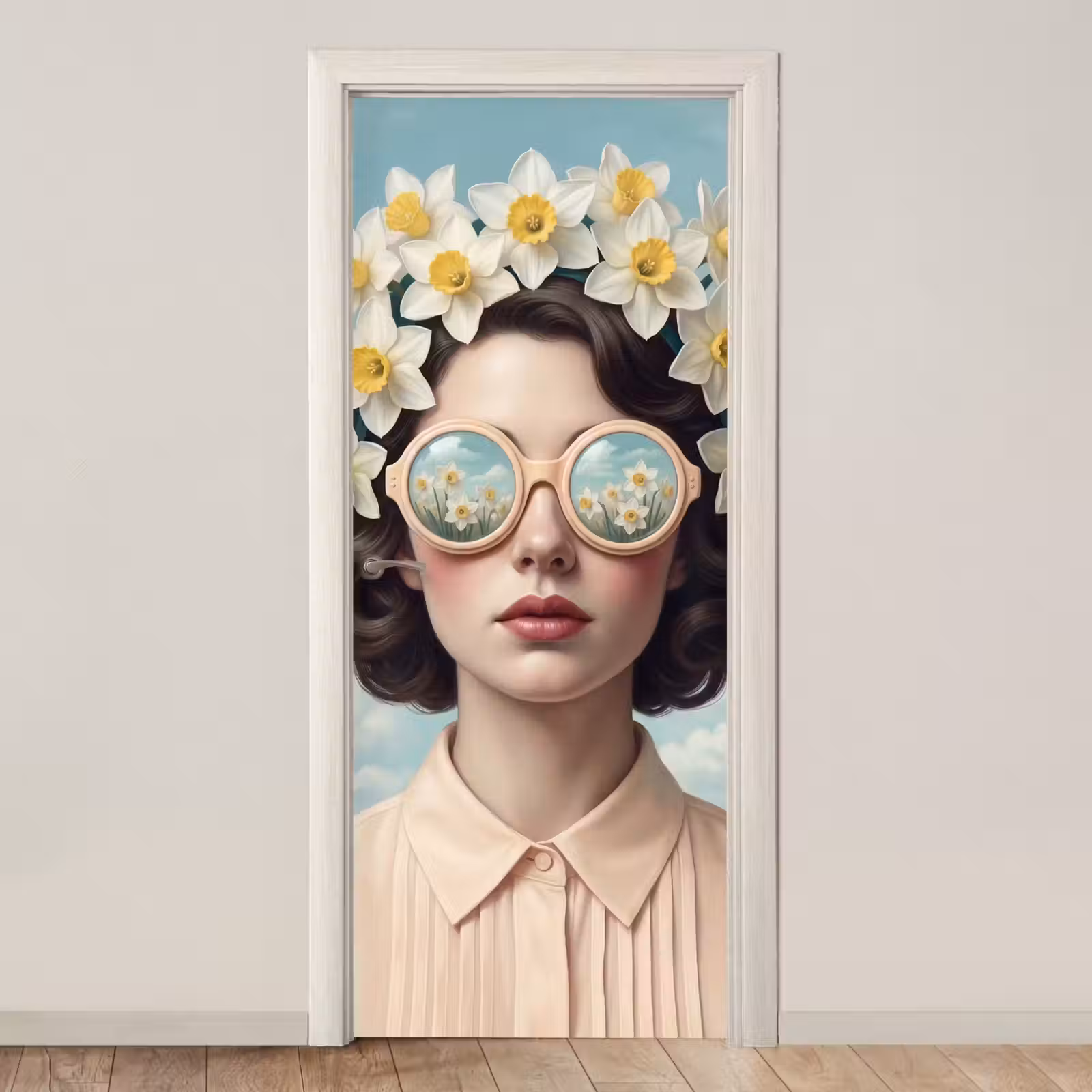 Deursticker - Vrouw - Narcissen - Geel — 1