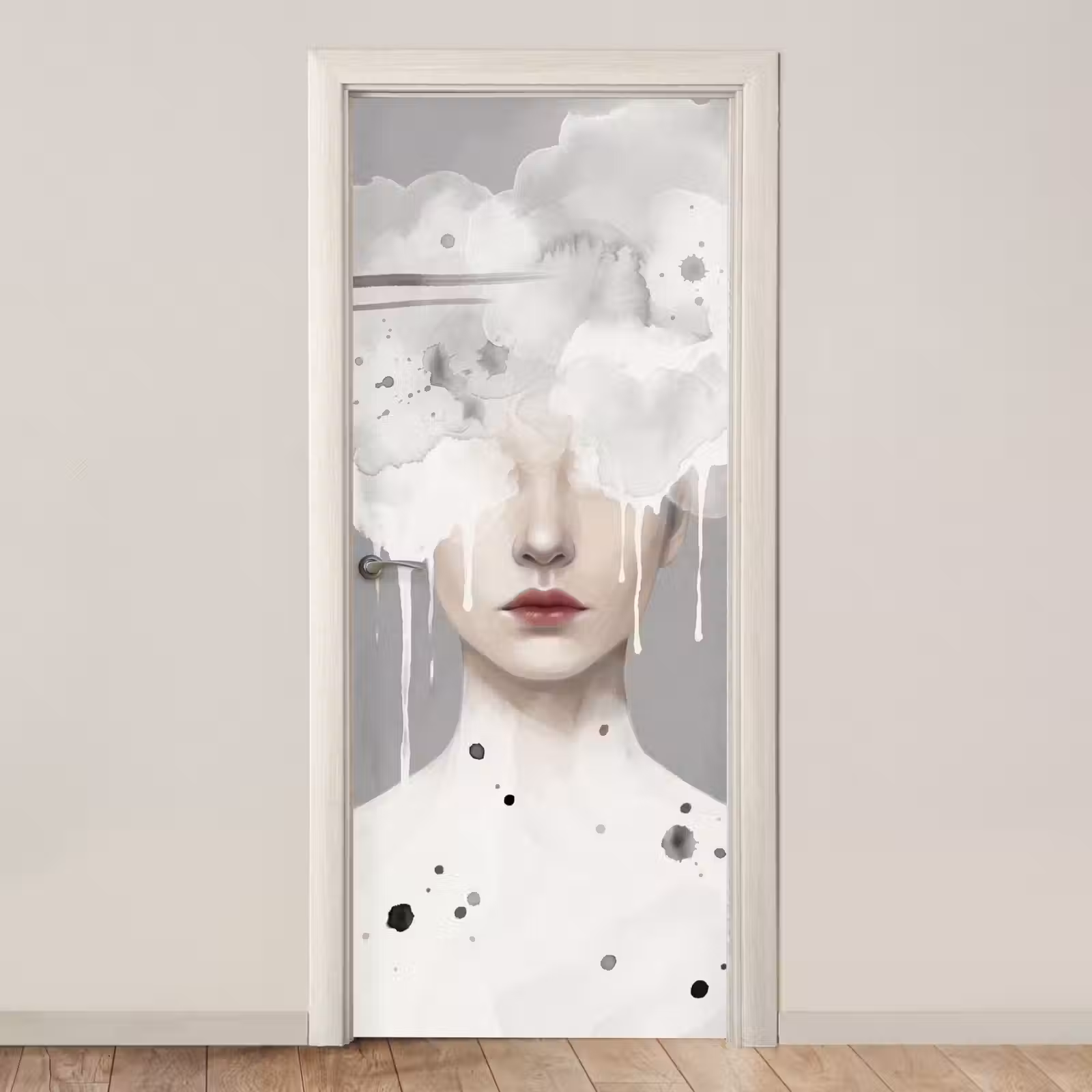 Deursticker - Vrouw - Wolk - Grijs — 1