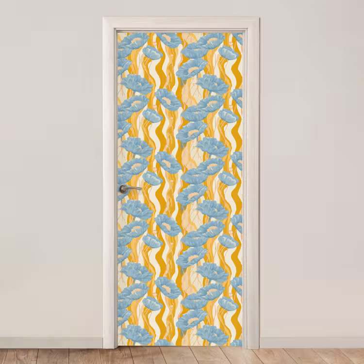 Deursticker - Papavers - Botanisch - Blauw — 1