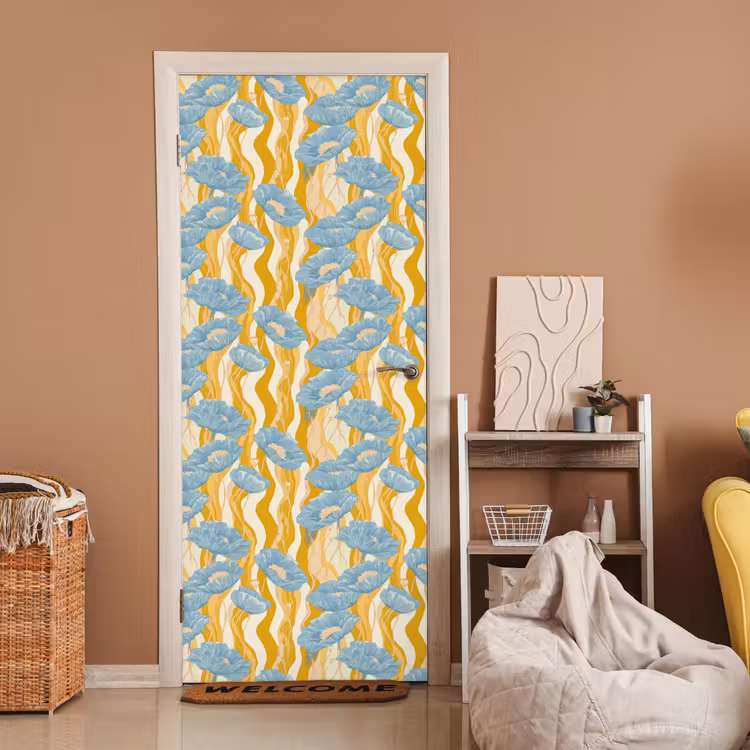 Deursticker - Papavers - Botanisch - Blauw — 2