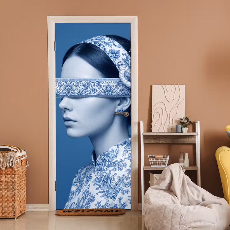 Deursticker - Portret - Klassiek - Wit - Blauw — 2