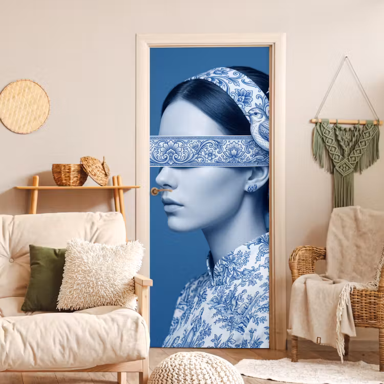 Deursticker - Portret - Klassiek - Wit - Blauw — 4