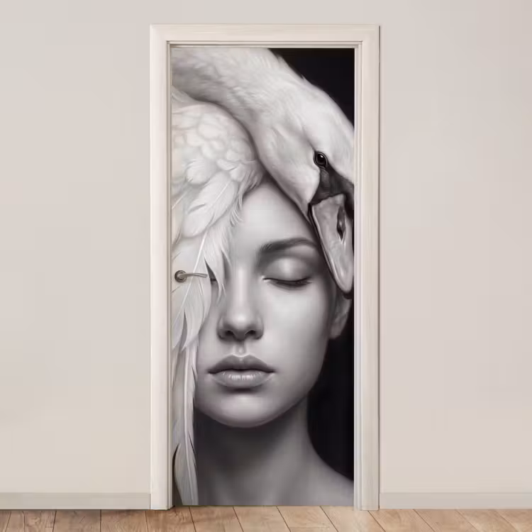 Deursticker - Portret - Zwaan - Zwart - Wit — 1