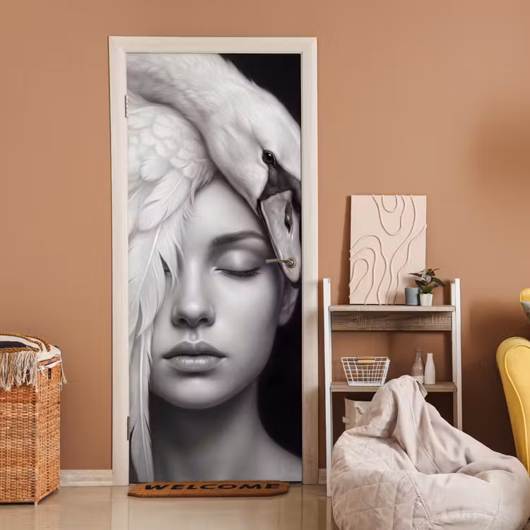 Deursticker - Portret - Zwaan - Zwart - Wit — 2