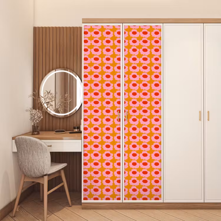 Deursticker - Retro - Bloemen - Roze — 5