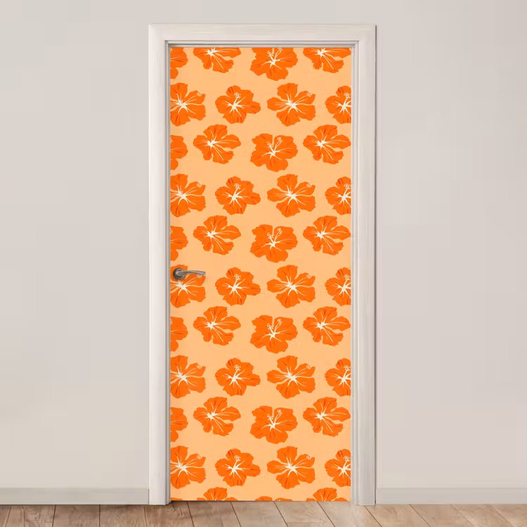 Deursticker - Tropisch - Hibiscus - Oranje — 1
