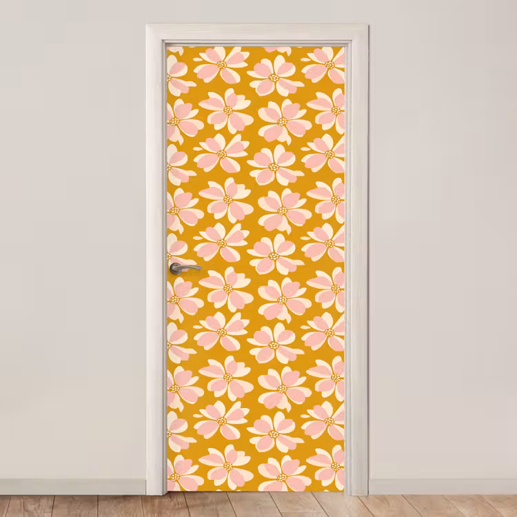 Deursticker - Vintage - Bloemen - Okergeel — 1