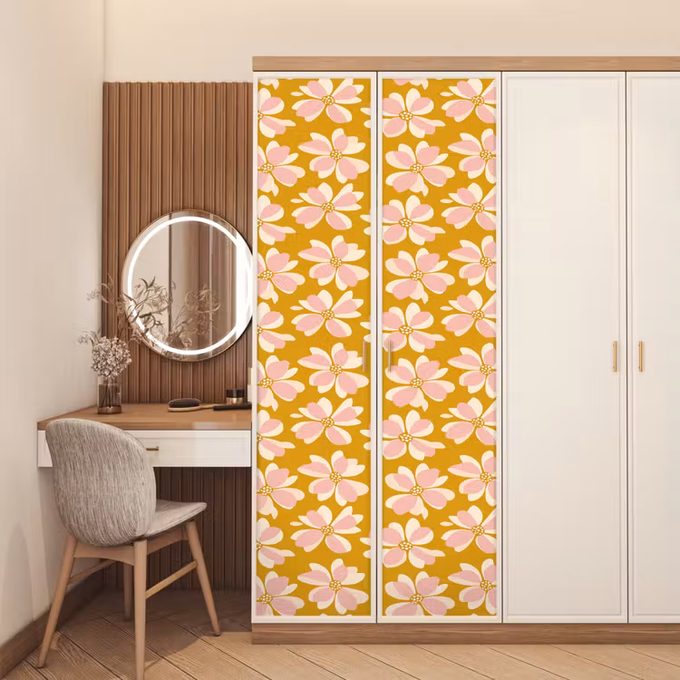 Deursticker - Vintage - Bloemen - Okergeel — 5