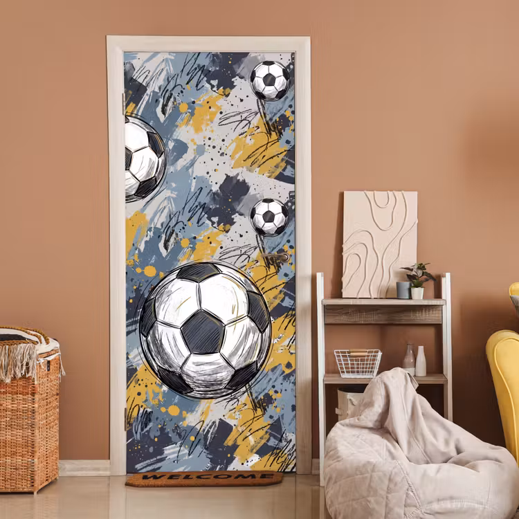 Deursticker - Voetbal - Abstract - Sport - Kleurrijk — 2